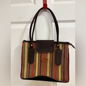 Guatemala hand bag with genuine leather accents, handwoven textile patterns
